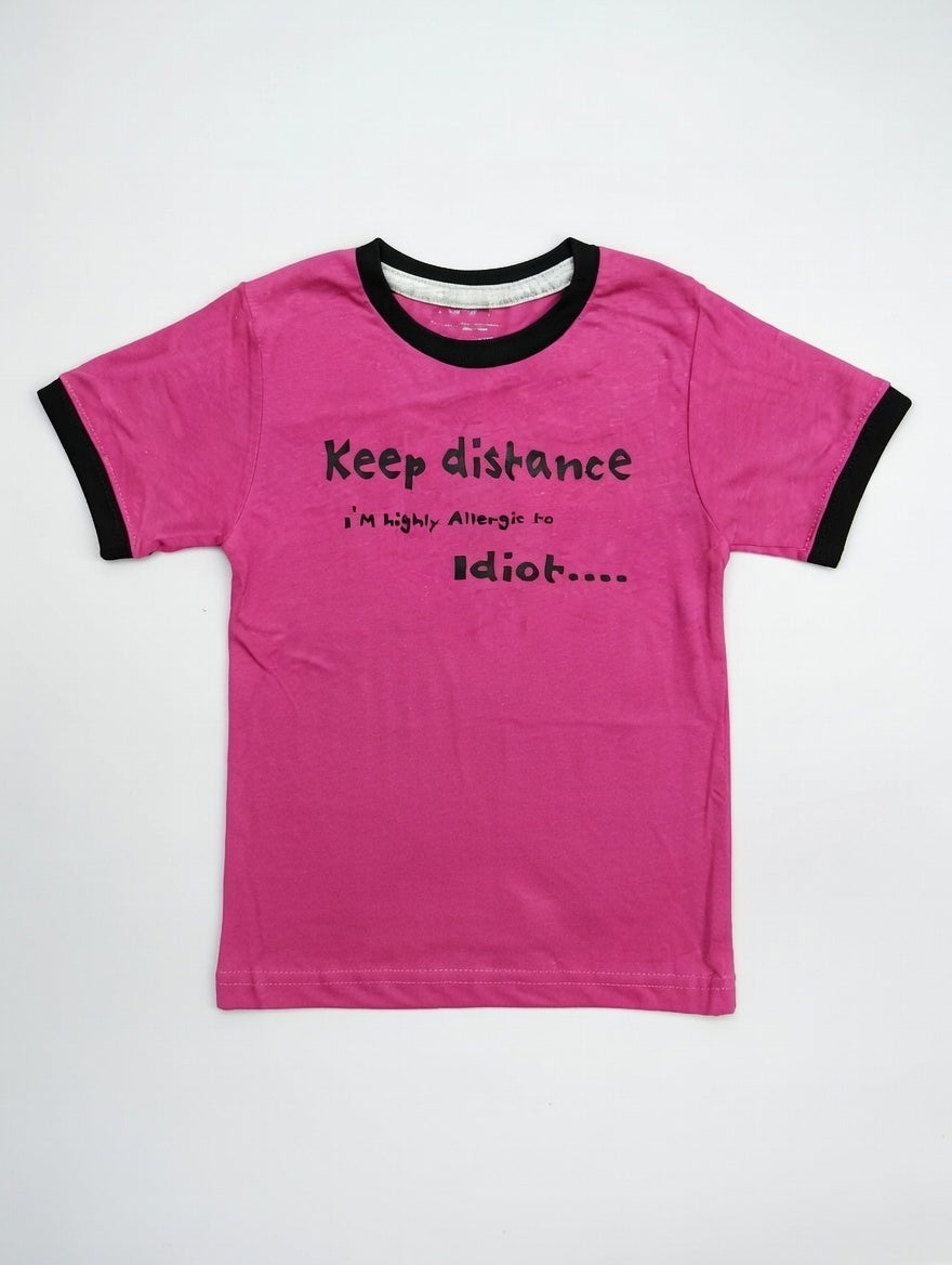 Kids and Babies Funny Slogan T-Shirt "Keep Distance" | Boys and Girls Cotton Ringer Tee